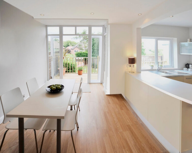 Modern white kitchen extension and kitchen