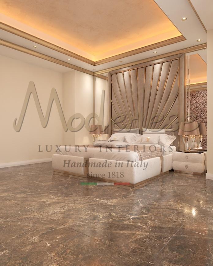 Luxurious high-end bedroom interior design featuring modern furniture by Modenese Luxury Interiors.