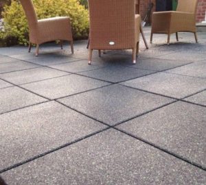 Rubber tile garden flooring with table and chairs