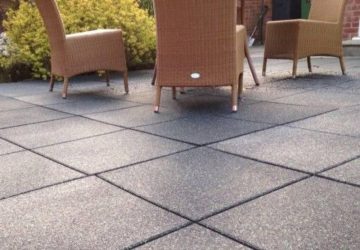 Rubber tile garden flooring with table and chairs