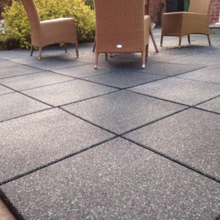 Rubber tile garden flooring with table and chairs