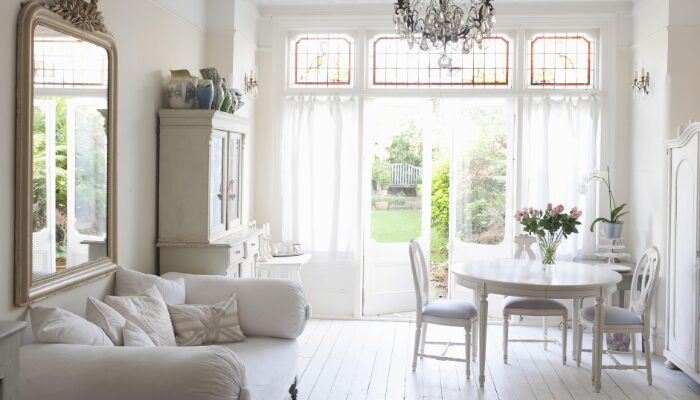 White living room with french doors