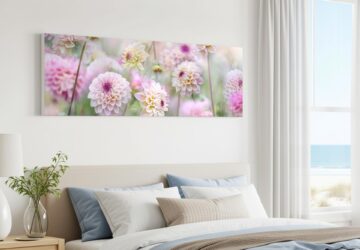 Bedroom with art above bed - dahlia dreams canvas art